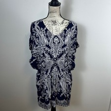 St. John's Bay Dress Womens 3X Blue White Paisley Smocked Waist Rayon Casual