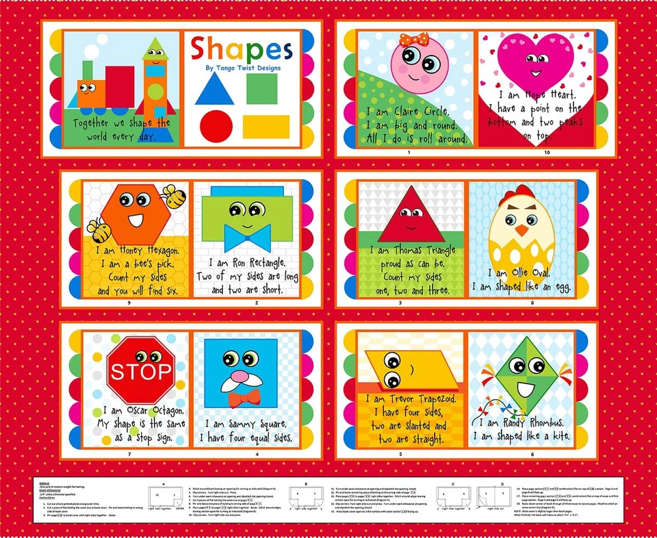 Blank Quilting Story Time Book Panel Shapes Red Cotton Fabric By The Panel