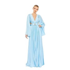 Mac Duggal 26732 Light Blue Long Sleeve Pleated Charmeuse Gown Size 6 598