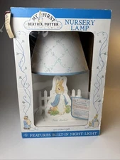 Vintage Wood Beatrix Potter Peter Rabbit Nursery Lamp w/Night Light NIB Eden LLC