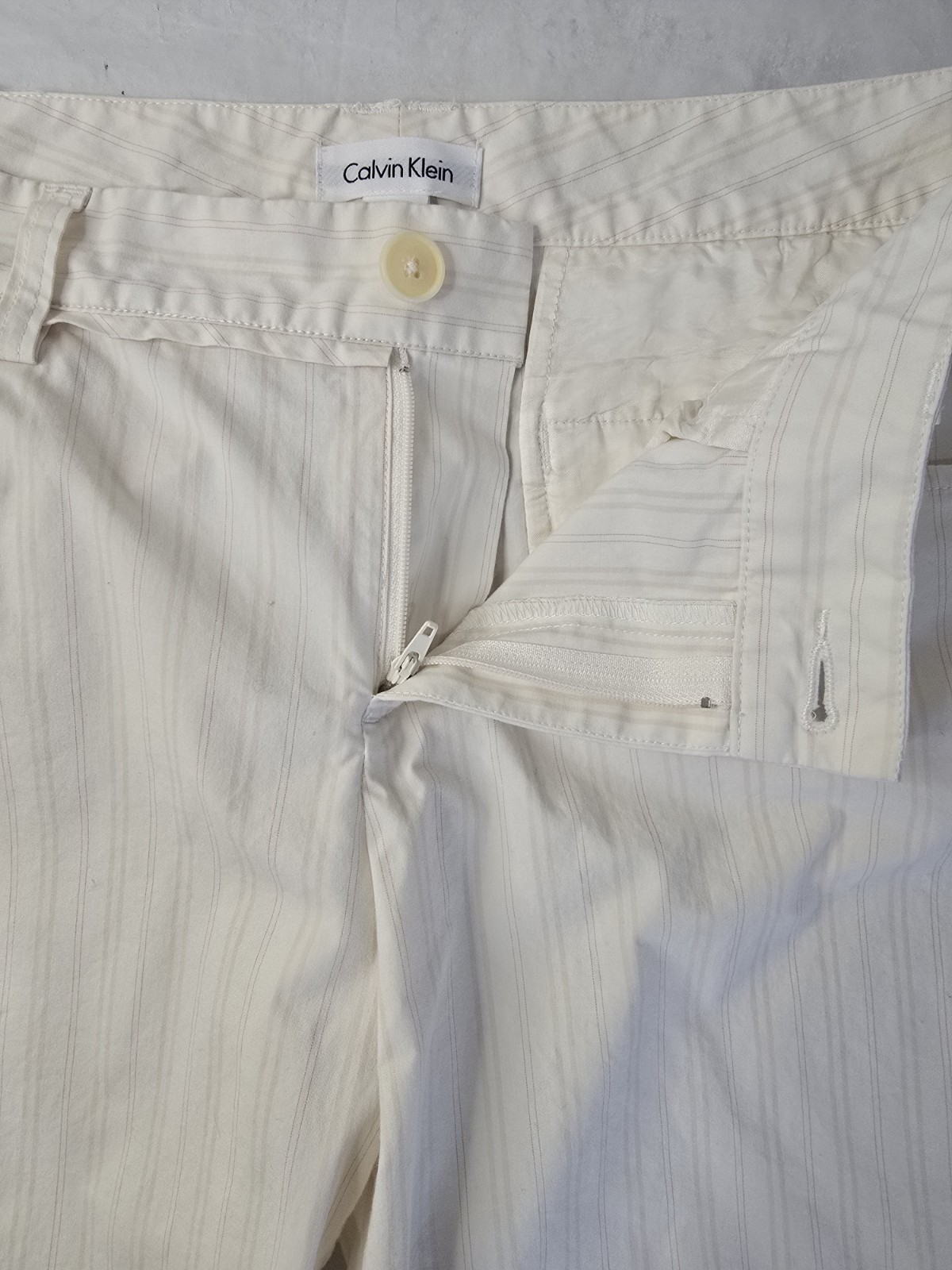 Calvin Klein Dress Pant Ivory Cream Pinstripe Dramatic Flared Leg Y2K Officewear thumbnail 8