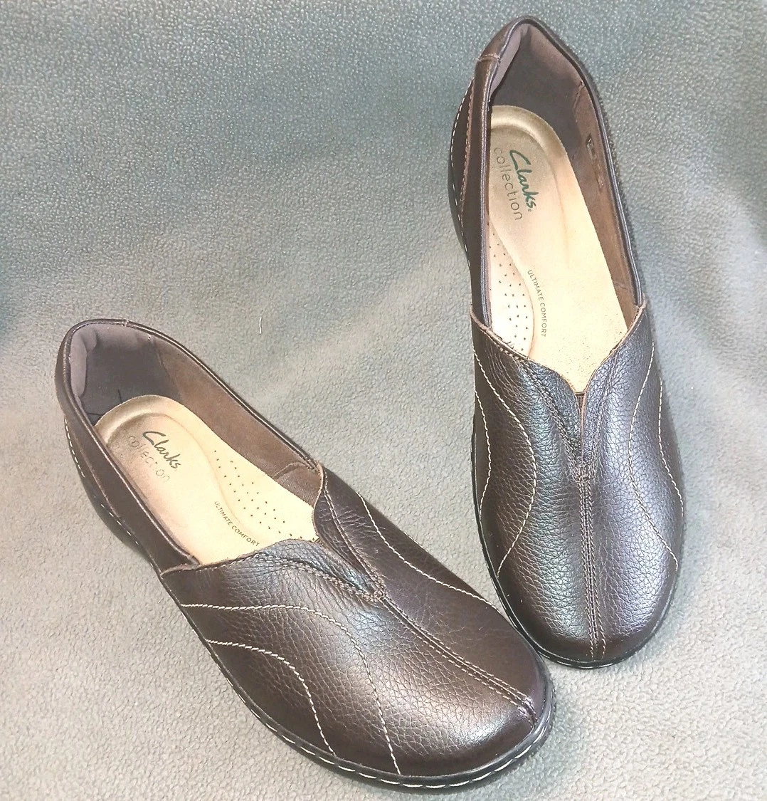 Scarpe Clarks Cora Meadow slip on donna taglia 11 mocassino pelle marrone 28850 V.G.C.