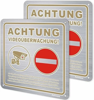 BRANDED 2 Stück Schild Videoüberwachung Privatgrundstück mit DSGVO Hinweis, 15 x 15 cm A