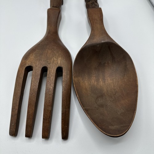 Tenedor y cuchara de madera tallada grande MCM vintage decoración de pared 22" tiki bar tótem - Imagen 14 de 16