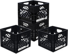 Heavy-Duty 4 Pack Milk Crate Storage Box with Easy-Grip Handles, Black