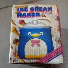 VINTAGE DONVIER BLUE PENGUIN ICE CREAM MAKER COMPLETE