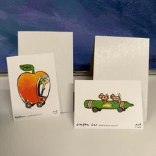 2 Ana Inciardi Mini Prints Richard Scarry Crayon Car & Apple Car Worm & Mice