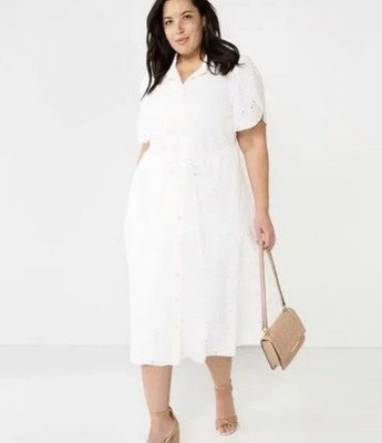 Draper James White Eyelet Shirt Dress XL Button Down Midi Cotton