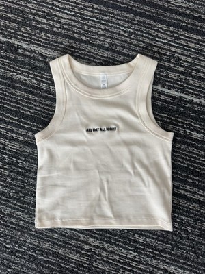AS Colour Organic Rib Cropped Tank Top Ivory XS Sleeveless Embroidered