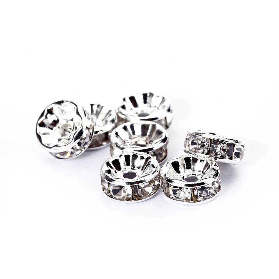 Espaciadores rondelle de diamantes de imitación transparentes oro/plata 4 mm 6 mm 8 mm 10 mm 50 piezas por bolsa Foto 4 de 4