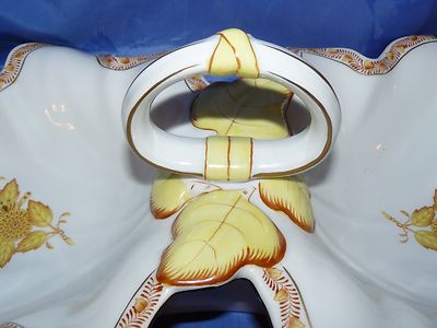 Large Handpainted Herend Hvngary Hungary Double Dish Yellow