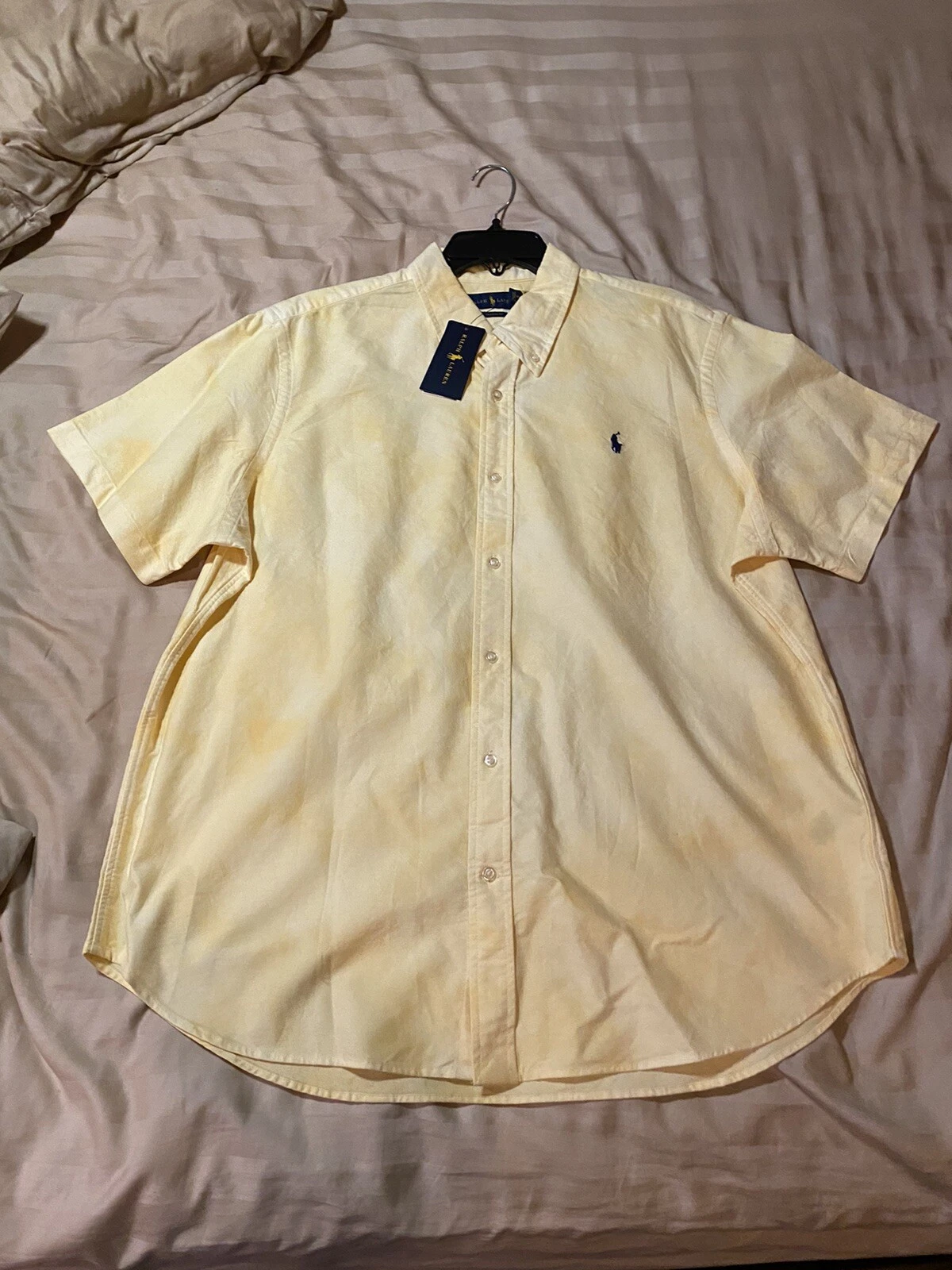 NWT Polo Ralph Lauren Mens Shirt Sleeve Tie dyed Dress shirt yellow Sz XL