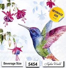 (5454) TWO Paper BEVERAGE / COCKTAIL Decoupage Art Craft Napkins - HUMMINGBIRD