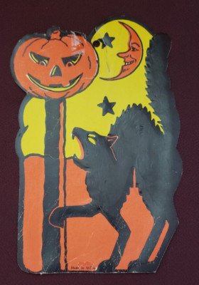 Die Cut Halloween Scary Black Cat Jack O Lantern Decoration Old paper ...