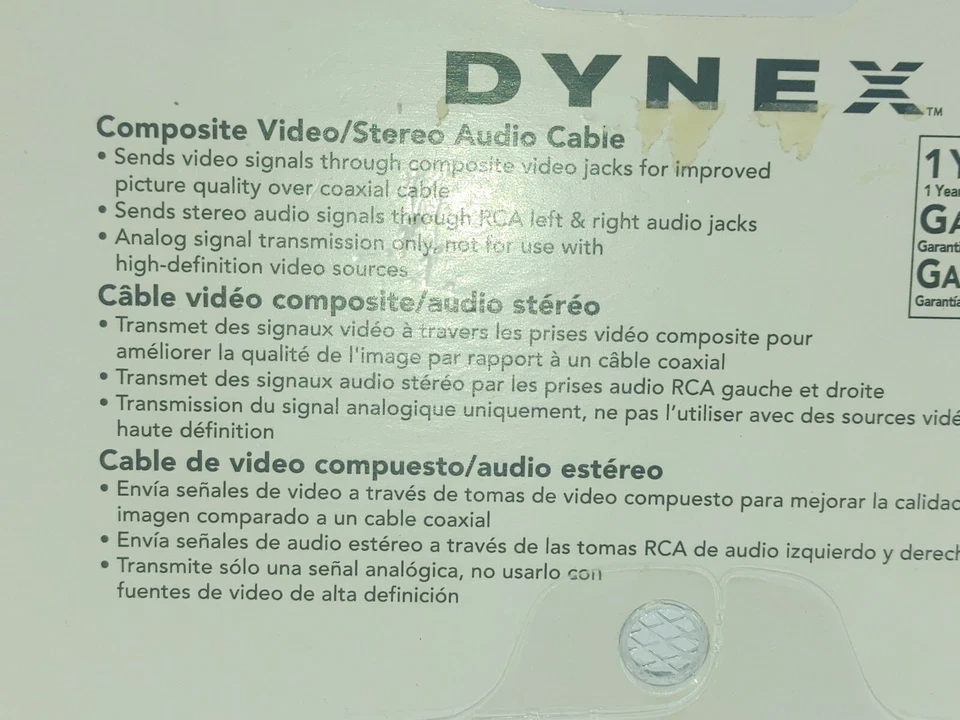 Cable de audio estéreo de video compuesto Dynex conector RCA 6 pies DX-AD125 NUEVO Foto 4 de 4