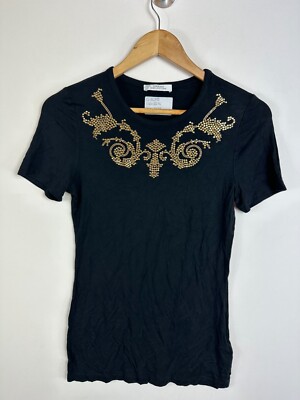 Authentic *CLG* Versace Collection G34372 Embellished Crew Neck T-Shirt Size 40