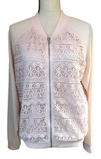 Absolutely Famous Lace Overlay Full Zip Bomber Jacket, Blush Pink, Size M
