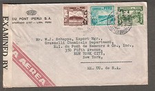 Peru 1943 WWII examined by 4424 Miami censor cover Du Pont SA Lima to USA