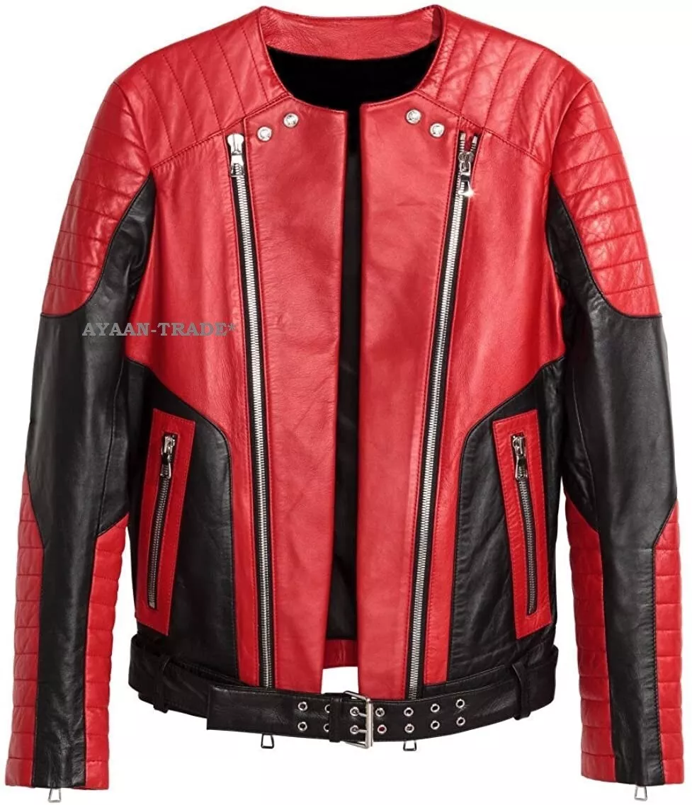 dinosaurus bacon Talje Men&#039;s Balmain X H&amp;M Black Red Biker Handmade Fashion Racing Leather  Jacket | eBay