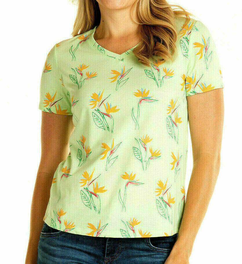 New Fresh Produce XS S Aloe Green Birds Of Paradise V-Neck T-Shirt Tee Shirt Top