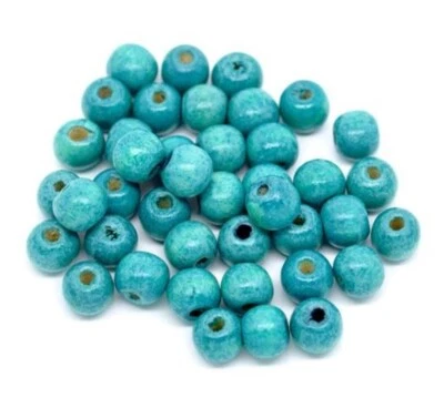 HANDARBEIT-LIEBLINGSLADEN 200 Stück Holzperlen 9x10mm Hellblau Rund mit Loch 3mm Kugeln Auffädeln Basteln