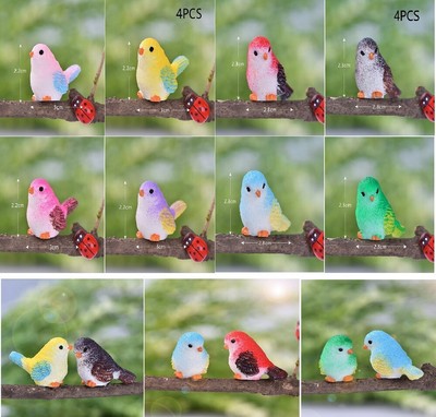 4PCS Resin Ornament Birds Miniature Garden Ornaments Fairy Garden Decor