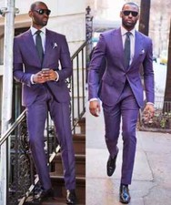 Men's Purple Peak Lapel Blazer Slim Fit Formal Party Groom Tuxedos Wedding Suit