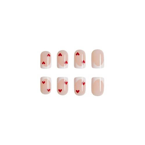 24 Pcs Valentine's Day Press on Nails Short Square Heart False Nails LOVE 4