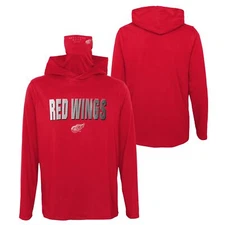 Outerstuff NHL Youth Boys Detroit Red Wings Blocker Hooded Gaiter Neck  Tee