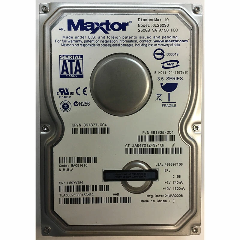 稀少　Maxtor 6V250F0 250GB 【正常】4917時間 Maxtor 250GB Internal Hard Disk Drives for sale | eBay