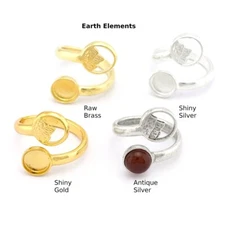 Earth Four Elements Band Ring ,Bezel Setting Blank Raw,Antique Silver, 5458