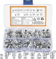 60 Pcs Hydraulic Metric Grease Fittings Kit, Zerk Assortment Kit, 45 90 D