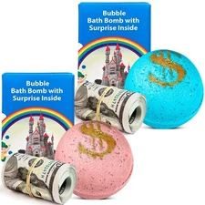 2 Set Bath Bombs with Cash Surprise Inside - Real Money Up to 100 Bill Inside