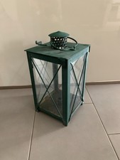Lanterna in metallo verde con vero vetro luce a vento vintage candela retrò