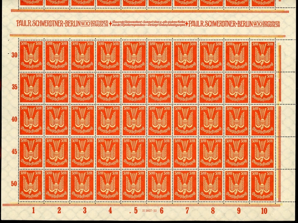 GERMANY 1922 MINT NH FULL SHEET OF 100 STAMPS #C11 CARRIER PIGEON !! - Image 2 of 2