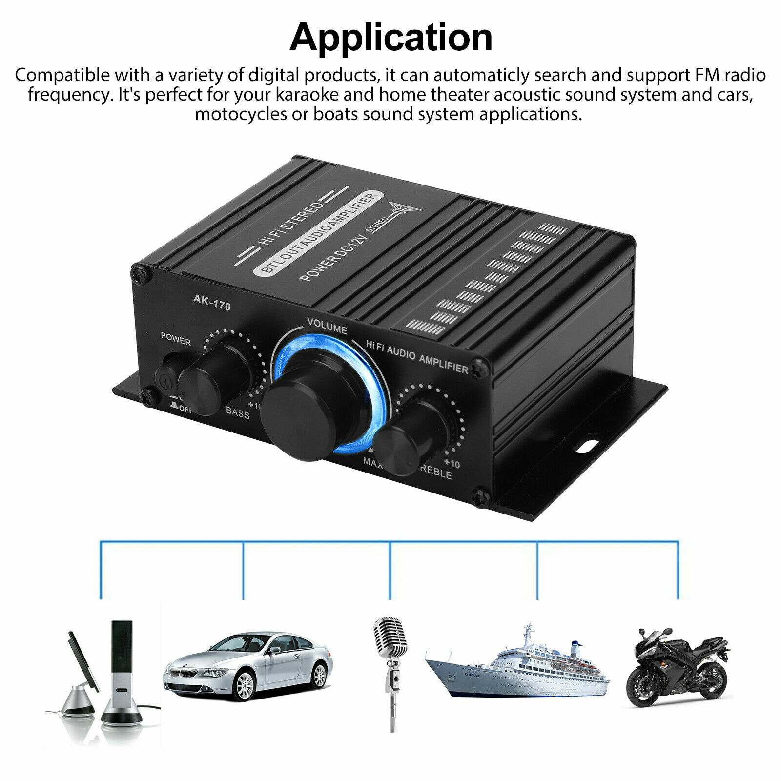 400W 12V 2 Channel Powerful Stereo Audio Power Amplifier HiFi Bass Amp Car  Home