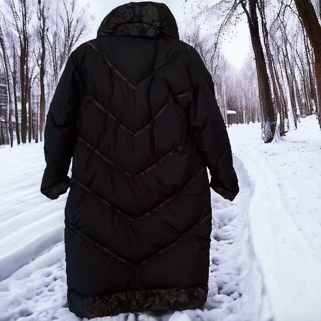 Bill Blass Goose Down Maxi Coat Black & Floral Trim 80’s Rare HTF Size 14 LNWOT - Image 2 of 4