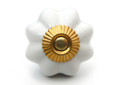 Clayre & Eef Knauf Möbelknopf Griff weiß gold Keramik 5 cm - Landhaus, Chalet