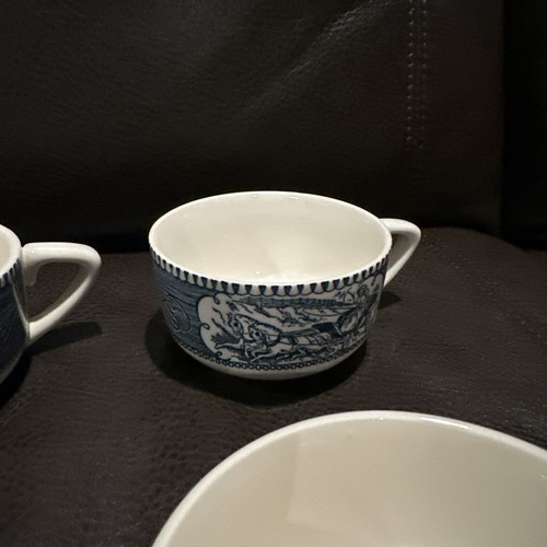 CURRIER & IVES Royal China Blue and White Tea Cup set of 4 - Picture 4 of 6