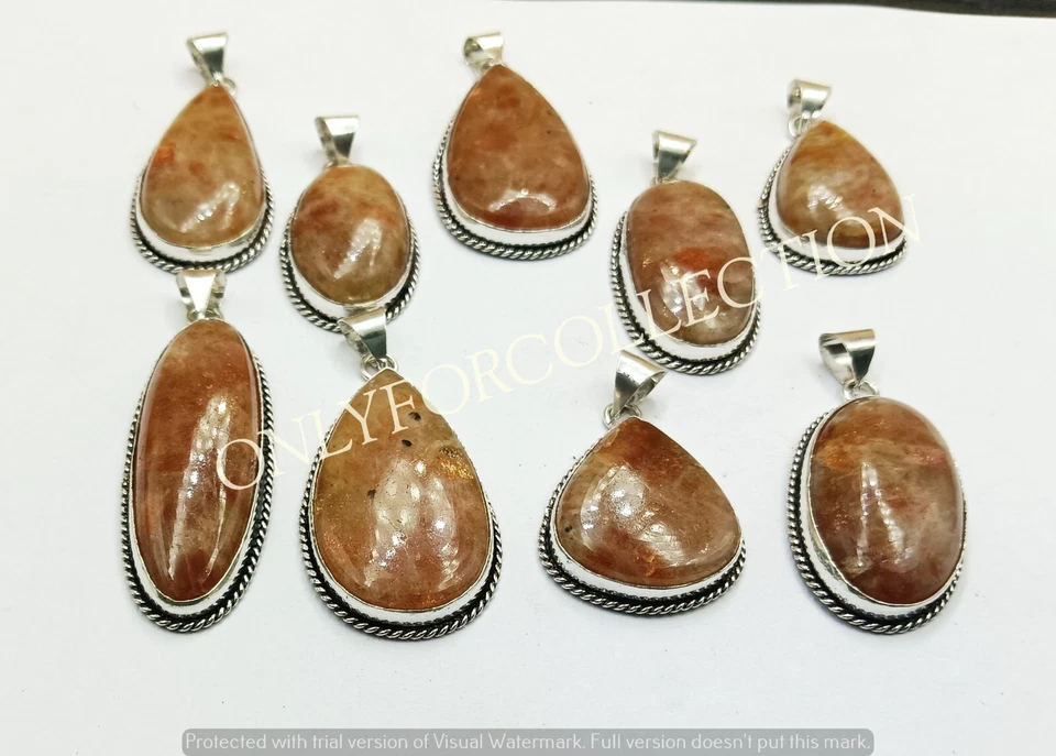 Joyería colgante hecha a mano con piedras preciosas de piedra solar Good Aura enchapada en plata de ley 925 Foto 4 de 4