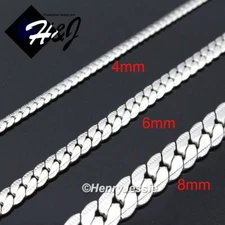 18-40"MEN Stainless Steel 4/6/8mm Silver Diamond Cut Miami Curb Chain Necklace