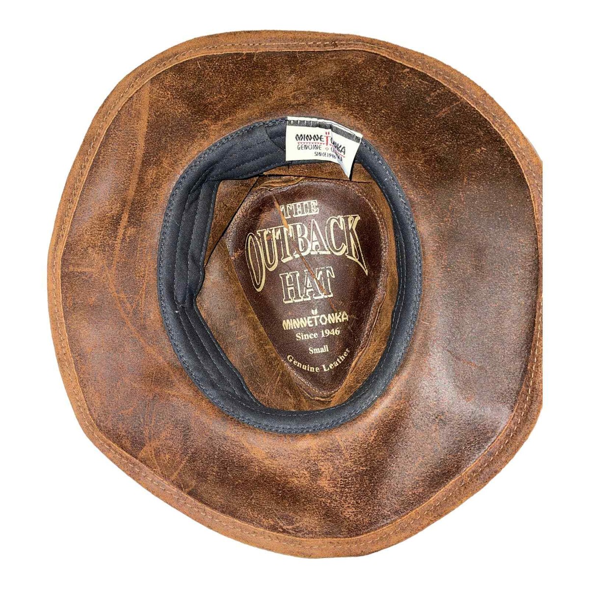 FIRM New Minnetonka Outback Distressed Leather Hat S Brown Minnetonka The Outback Brown Genuine Leather Western Hat  main image 3