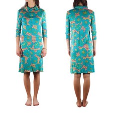 Rare Gianni Versace Couture Vintage Emerald Pink Floral Front Zip Dress 80s 90s