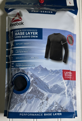Reebok  Men's Large Pro Series Base Layer Long Sleeve Shirts Black Soft New