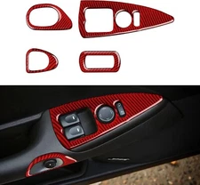 Red Real Carbon Fiber Window Lift Switch Panel Cover Trim Fits 05-07 Corvette C6
