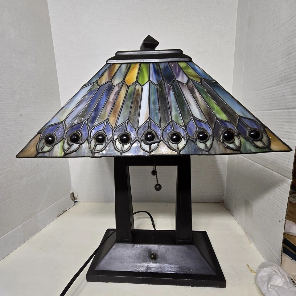 蒂芙尼珠宝孔雀长方形台灯 Meyda 台灯 工作任务风格 — 第 3/4 张图片