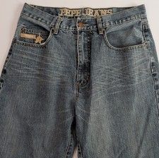 Pepe Jeans London Y2K Retro Baggy Denim Jeans Men's 34x33 Embroidered Details