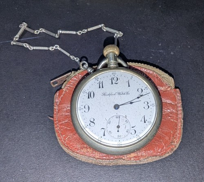 #ad Antique Rockford Pocket Watch Grade 615 Model 3 Non Running w Chain And Pouch $124.99