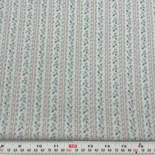 Vintage Peter Pan Fabrics Striped Florals on Blue Cotton Blend by the HALF YARD