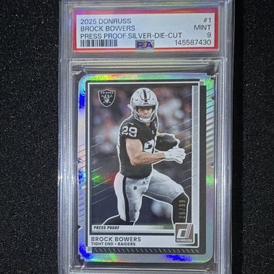 2025 Panini Donruss Brock Bowers Press Proof Silver Die-Cut /99 PSA 9